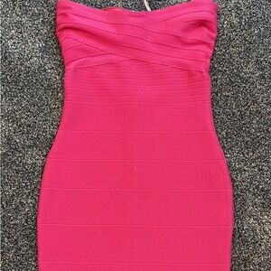 Pink Strapless Bandage Dress